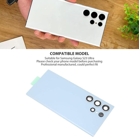 Back Glass Cover for Galaxy S23 Ultra, Replacement Back Door Cover with Camera Lens, Repair Tool Kit Included (Blue)