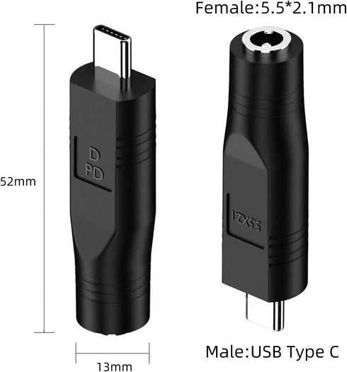 Jadebones 2 Pack 20V/65W+ USB C Male to DC Female Power Cable Adapter for Starlink Mini, Work with Type-C PD Source