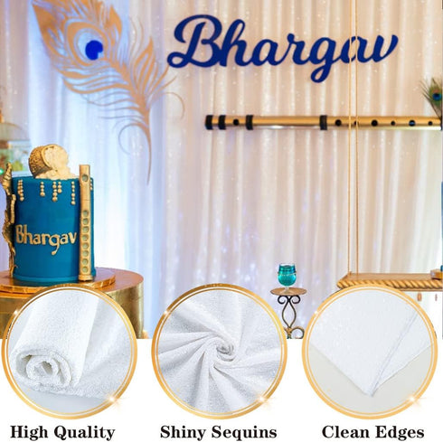 DUOBAO White Sequin Backdrop Curtain - 7x7 Ft Pear White Sequin Curtain for Baby Shower & Wedding Photos