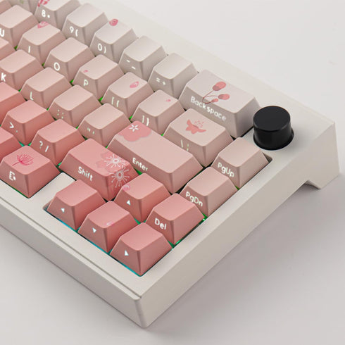 Tsungup PBT Keycaps Cherry Blossom Keycap Set, Custom Side Printed Pink Keycaps, 135 Keys Gradient DoubleShot Sakura