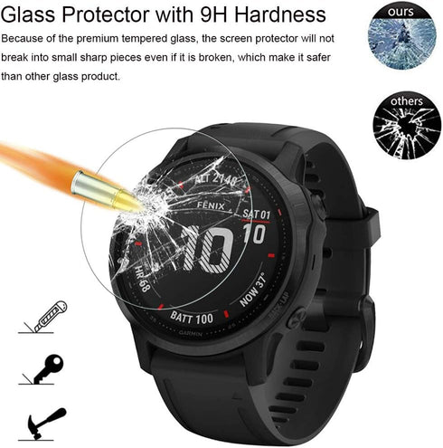 AKWOX Tempered Glass Screen Protector for Garmin Fenix 6S, Pack of 4, 0.3mm 2.5D High Definition 9H