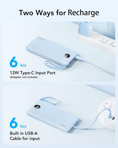 VRURC 10000mAh, 5 Portable Charger for iPhone, Built in Cables & Lanyard Power Bank Compact USB C Charging Bank Outputs