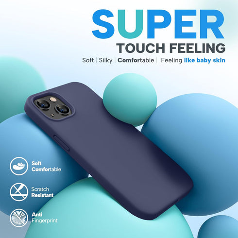 Miracase iPhone 13 Case - Shockproof Liquid Silicone, Navy Blue, with Tempered Glass Protector & Soft Microfiber Lining.
