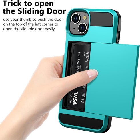 Vofolen Case for iPhone 15 with Card Holder, Dual Layer Shockproof Wallet Phone Case with Hidden Card Slot, Slim Hard
