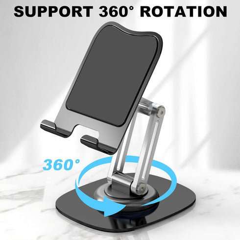 Phone Stand, Fully Adjustable Foldable Desktop Cell Phone Holder Stand, 360 Degree Rotating Phone Stand for Recording Compatible with iPhone 15 14 13 12 Pro Xs Max Xr, Black