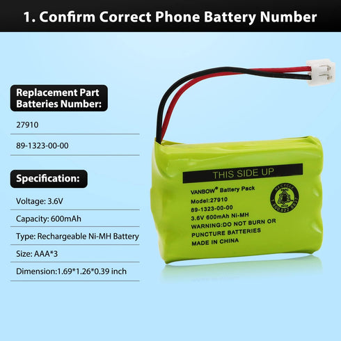 27910 Cordless Phone Battery for Motorola SD-7501, MD7161, AT&T, Ni-MH 3.6V (Pack of 2)