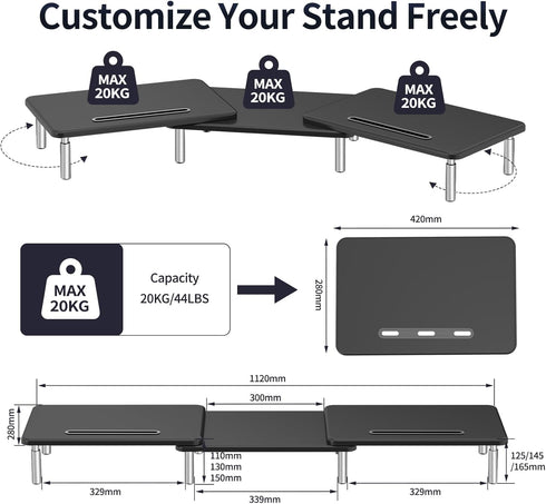 suptek Dual Monitor Laptop Stand Riser, Adjustable Length and Angle, Office Desktop Organizer for 2 Monitors (MST023)