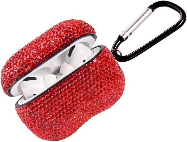 Sparkly Diamond Case for AirPods Pro 1&2 - Shockproof Rhinestone Cover Skin with Keychain, Rro Red