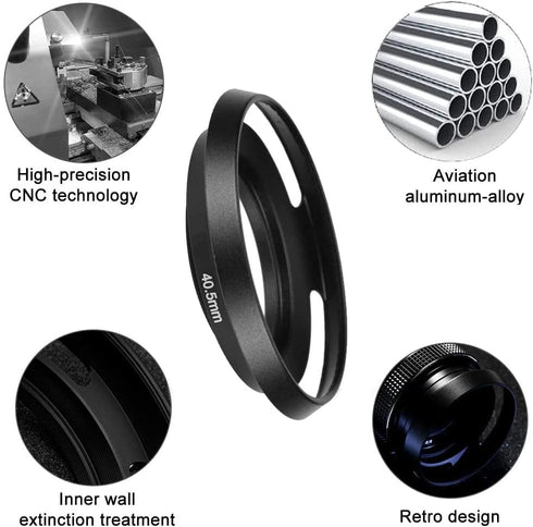 40.5mm Metal Lens Hood & Lens Cap for Sony A6600 A6400 E-Mount 16-50mm Lens, Nikkor 10-30mm Lens (1+1 Pack)