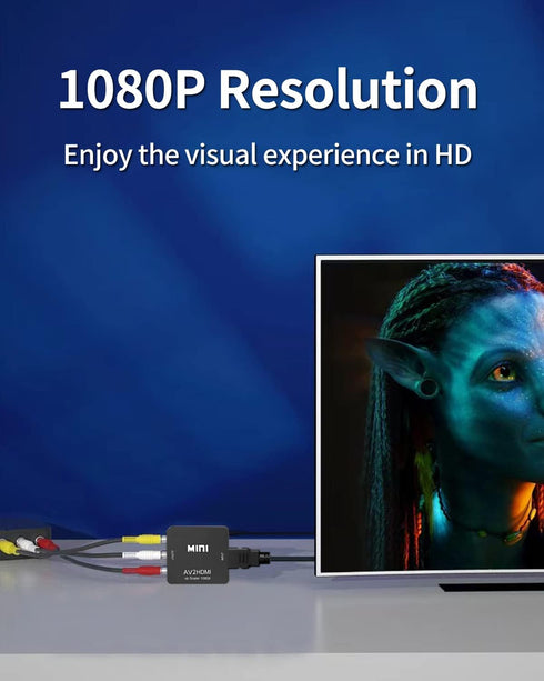 RCA to HDMI Converter, 1080P Mini RCA Composite to HDMI Video Audio Adapter, Supports PAL/NTSC