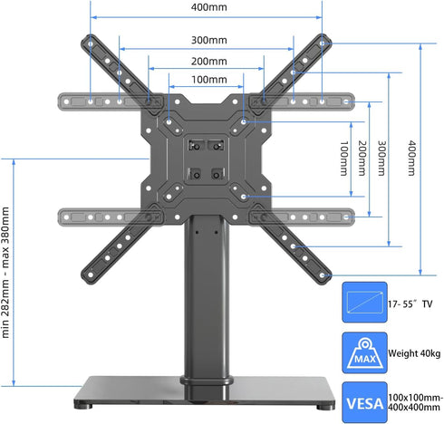 XINLEI 17-55 Inch 88lbs 400x400mm, TS102 Universal TV Stand Base, Table Top TV Stand for LCD/LED TVs, Height Adjustable