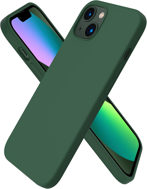 ORNARTO iPhone 13 Case 6.1", Slim Liquid Silicone 3 Layers Full Covered Soft Gel Rubber Case Cover, Clover Green