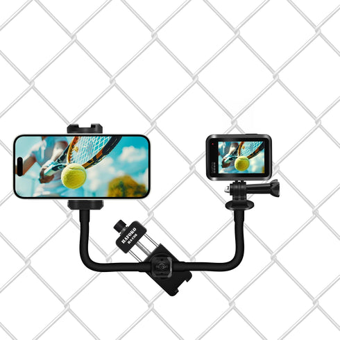 Dual Fence Mount for GoPro/Mevo Start/Camera - Fence Clamp for Smartphone with Power Holder