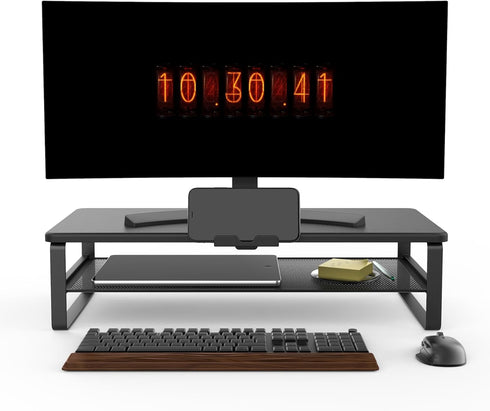 Monitor Stand with Drawer, 2-Tier Riser with Phone Holder and Cable Management, Desk Organizer Stand for Home & Office