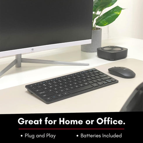 Macally Small Wireless Keyboard and Mouse Combo for PC, 2.4G 78 Compact Key Cordless Set with Quiet Click