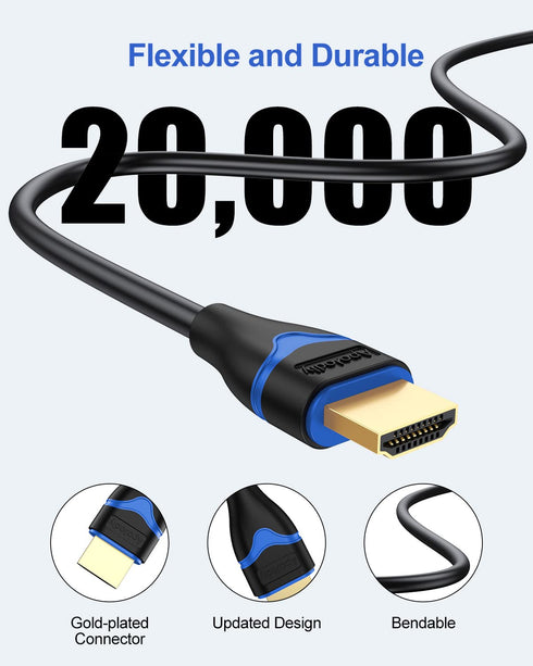 4K 3FT 5-Pack, 3 2.0(4K@60Hz, 2K@144Hz, 1080P@120Hz, 18Gbps, 3D, 2.2, PS4/PS5, 3.3FT/1M HDMI Cables HDMI Cord Foot High