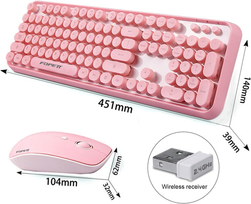 FOPETT Wireless Keyboard and Mouse Sets, Reliable 2.4 GHz Connectivity for PC, Laptop, Smart TV, Pink