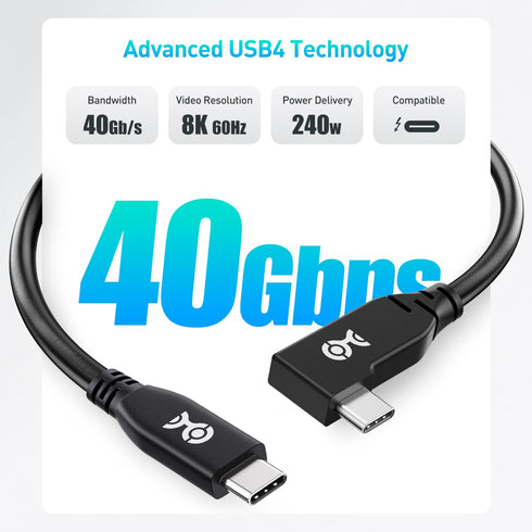 Cable Matters 40Gbps Right Angle USB 4 Cable 3.3 ft, Support 8K@60Hz Video, 240W Charging, USB4 Cable Right Angle/USB C Display Cable, Compatible with Thunderbolt 4, MacBook, XPS, Surface Pro
