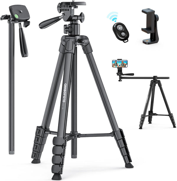 73" Phone Tripod with Horizontal Overhead, Selfie Stick/Tall Travel Tripod Stand with Wireless Remote and Holder
