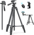 73" Phone Tripod with Horizontal Overhead, Selfie Stick/Tall Travel Tripod Stand with Wireless Remote and Holder