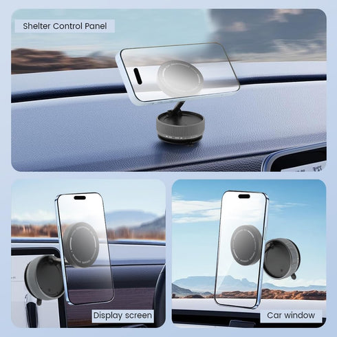 Xiaokeis 360 Foldable Vacuum Magnetic Car Phone Holder, Rotatable Suction Phone Mount, Strong Suction Cup Magnetic Car
