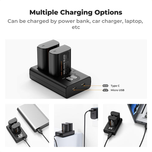 K&F Concept 2400mAh DMW-BLK22 Battery and Dual Slot LCD Charger for Panasonic Lumix Cameras