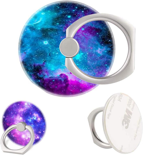3 Pack Purple Blue Galaxy Cell Phone Ring Holder, 360 Degree Finger Stand for Smartphone