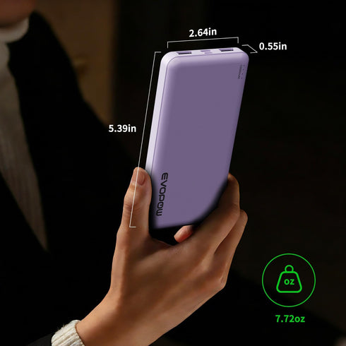 Evopow 2-Pack Slimmer 10000mAh Pack, Portable Charger, Power Bank, Fast Charging Battery USB C in&Out External Portable