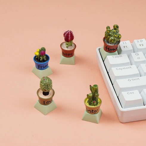 Wonhibo 5 PCS Cactus Keycaps for Cherry MX Keyboards - Cute Multicolor OEM Profile ESC Key Replacement, Mechanical