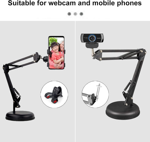 Spedal 1/4" MF920Pro, Desktop Webcam Stand with Weighted Round Base, Adjustable Scissor Arm Camera Mount with Phone