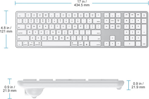 OMOTON Bluetooth Keyboard for Mac, Wireless with Numeric Keypad, Multi-Device, Rechargeable, Silver