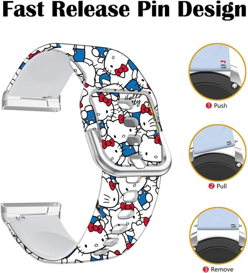 Floral Pattern Printed Cartoon Watch Bands for Fitbit Versa 4/3/Sense, Soft Silicone Sport Replacement