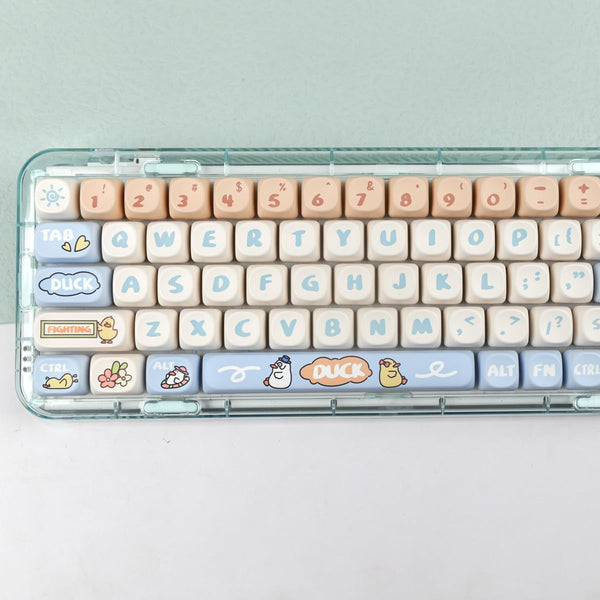 Sumgsn MOA Profile Keycaps 138 Keys, Yellow Cute Duck PBT DYE-SUB Keycap for MX Cherry Mechanical Keyboards