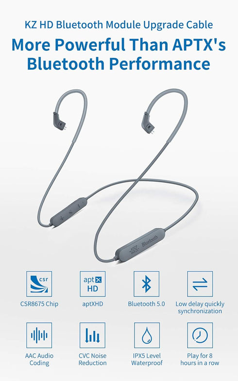 erjigo KZ HD Bluetooth Headphone/Earphone - Wireless Cable with Microphone Replacement for (B PIN)