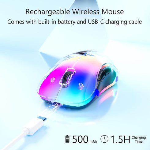 memzuoix 2.4G LED Wireless Mouse - Rechargeable Ergonomic Mouse with Detachable Cover, 1200 DPI