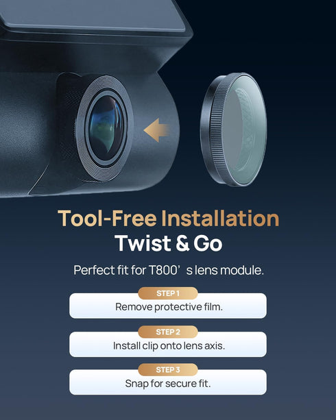 70mai T800&T800E CPL Filter for Dash Cam, Anti-Glare Polarizing Lens with Snap-On Design, Scratch-Resistant & Enhance
