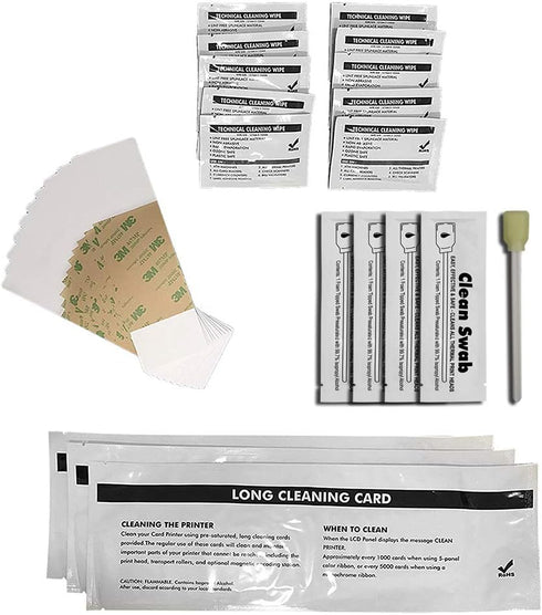 ID Card Printer Cleaning Kit for Hdp5000 - Pack of 10 Adhesive Cleaning Cards, Wipes, Swabs