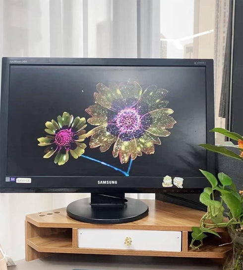 Triangle Monitor Riser, Cut Triangular Desktop Corner Stand with Drawers, Wooden Computer Stand for Office Organization