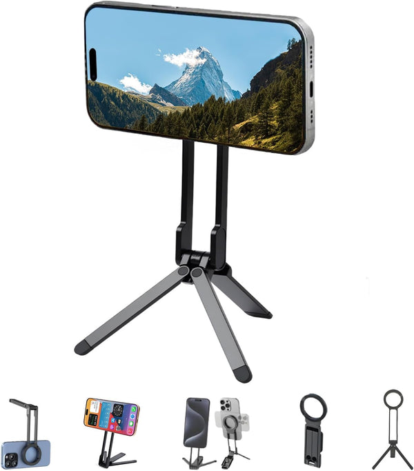 RIHUALS Magnetic Phone Tripod Stand, Foldable Magnetic Pocket Phone Tripod, Aluminum Alloy Mini