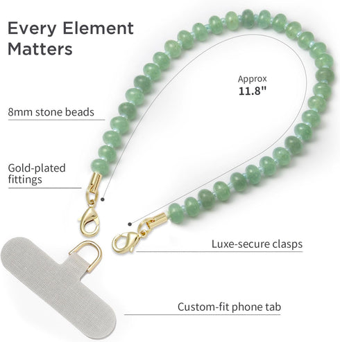 Handmade Beaded Natural Stone Phone Charm - Healing Wrist Strap
