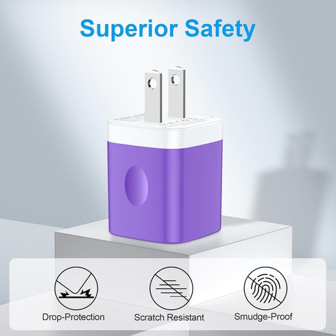 USB-A Wall Plug Charger Purple for Google Pixel 8a 8 7 Pro, Samsung Galaxy A55/A15/A53/S24/S23/S22/S21, 2-Pack USB