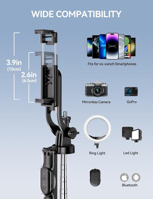 Takerers 67" Insta360 3 Cell Phone Tripod Stand & Selfie Stick with Wireless Remote, All in One Multifunctional Selfie