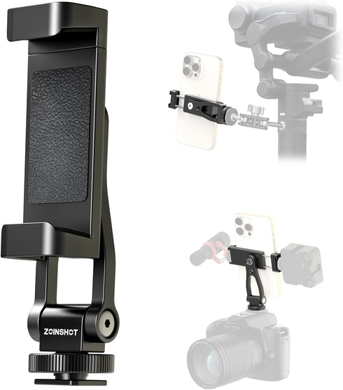 ZOINSHOT 360 2 1/4" All Metal Phone Tripod Mount, Rotation Tripod Phone Mount with Cold Shoes, Adjustable Cell Phone