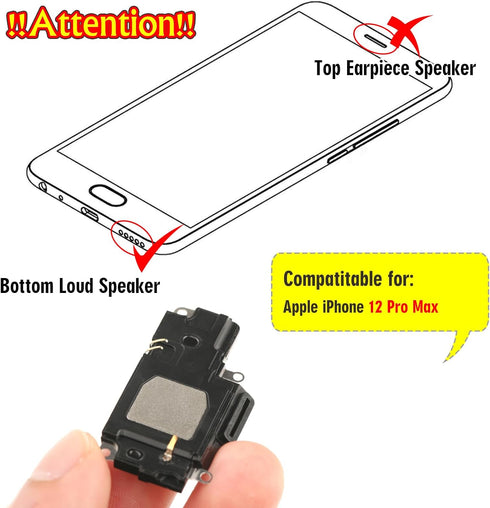 YWLRONG Loud Speaker Replacement for iPhone 12 Pro Max - Loudspeaker Ringer Speaker Buzzer Assembly with Tools