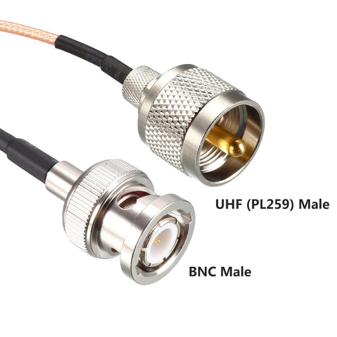 Low Loss Coaxial Cable RG316 50 Ohm with UHF (PL259) Male to BNC Male Connectors, 1 Ft