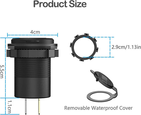 MOTONG Waterproof 12V QC3.0 Power Outlet Charger, QC3.0 USB A & PD Type C Car Socket Power Charger for Car Marine Boat