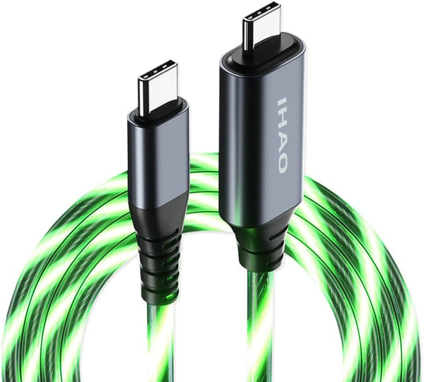 IHAO USB Type C to Type C PD 60W Fast Charging Cable, High Data Speed, LED Current Flowing, Green, 39 Inches