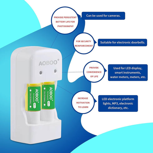 AOBOO CR2 3V 4pcs Set CR-2W/4P CR15H270 Rechargeable Battery + Charger Compatible with Golf Rangefinder Camera