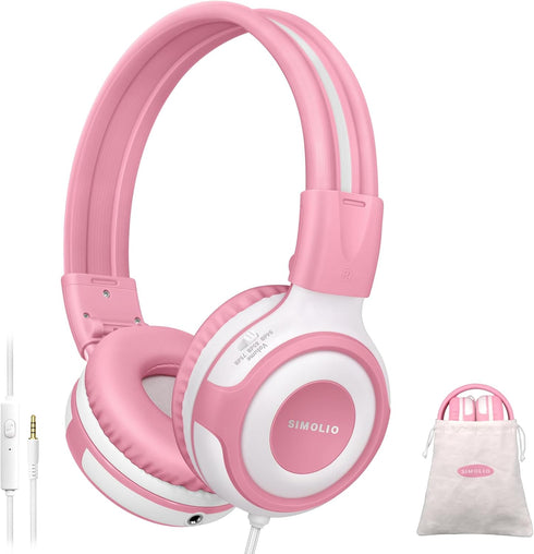 SIMOLIO Wired Headphones for Kids with Mic & Share Port, 75dB/85dB/94dB Volume Limit, Children Headphone with Portable