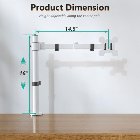 WALI Monitor Arm Mount for Desk, Single Computer Desk Mount, Up to 32 Inch, 22 lbs, White (M001-W)